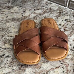 Born Brown Leather Slide Sandal